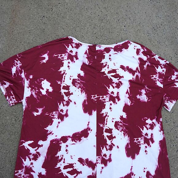 SHEIN Curve 4XL Maroon & White Tie-Dye Oversized Tee Wood Buttons - Picture 3 of 5